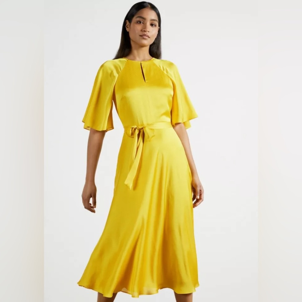 Ted Baker London raglan sleeve tie waist satin midi dress